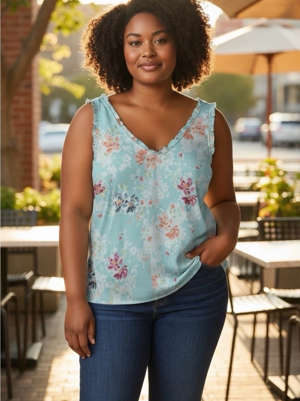 LC Lauren Conrad Floral Sleeveless Silky Blouse in Mint and Coral Size XXL